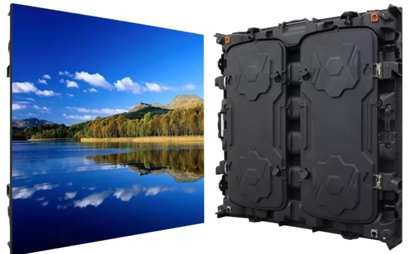 Outdoor LED cabinet shown from the front and back