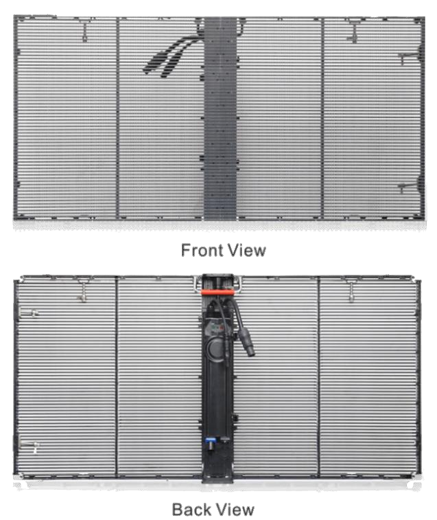 Transparent LED cabinet shown from both sides